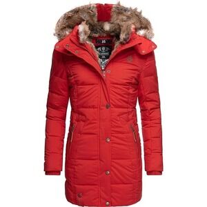 Women's 2XL Red Winter Parka Puffer Coat with Faux Fur‎
